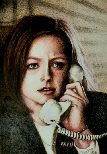 Dessin intitulée "Jodie Foster" par Laurence Keriguy, Œuvre d'art originale, Crayon