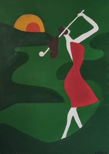 Painting titled "Golfeuse" by Laurène Vadé (Lolavad), Original Artwork, Oil Mounted on Wood Stretcher frame