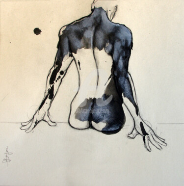Dessin intitulée "Nu de dos" par Laurent Bergues, Œuvre d'art originale, Graphite