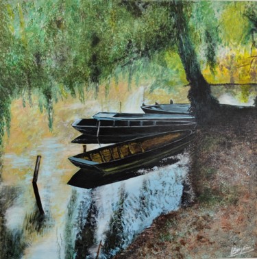 Pintura intitulada "Barques au printemps" por Laurent Bougouin, Obras de arte originais, Acrílico