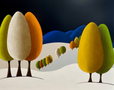 Peinture intitulée "Les arbres 02.04.23" par Laurent Bouro, Œuvre d'art originale, Huile Monté sur Panneau de bois