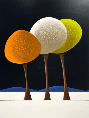 Pintura titulada "Les arbres 01.03.24" por Laurent Bouro, Obra de arte original, Oleo Montado en Panel de madera