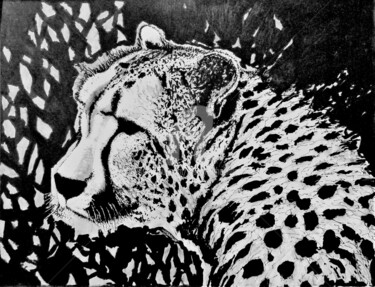 Dessin intitulée "leopard" par Laurent Chabrillat, Œuvre d'art originale, Marqueur