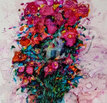 Painting titled "Bouquet de fleurs s…" by Laurent Chabrillat, Original Artwork, Ink