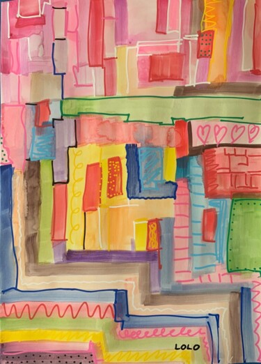 Painting titled "Labyrinthe" by Laurent Da Cunha, Original Artwork, Watercolor