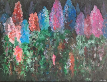 Malerei mit dem Titel "Lupinus garden" von Laurent Da Cunha, Original-Kunstwerk, Acryl