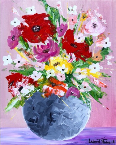 Schilderij getiteld "Les fleurs." door Laurent Folco, Origineel Kunstwerk, Acryl