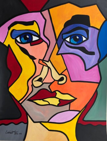 Malerei mit dem Titel "Visage cubiste" von Laurent Folco, Original-Kunstwerk, Acryl