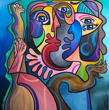 Malerei mit dem Titel "La danse de la vie" von Laurent Folco, Original-Kunstwerk, Acryl Auf Keilrahmen aus Holz montiert