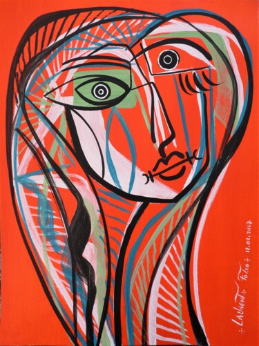 Painting titled "Portrait feminin cu…" by Laurent Folco, Original Artwork, Acrylic