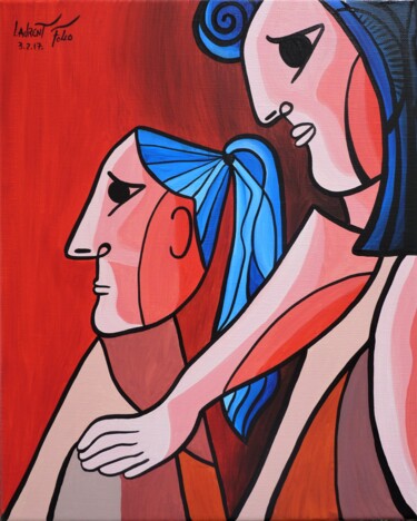 Schilderij getiteld "La fille et la mère." door Laurent Folco, Origineel Kunstwerk, Acryl
