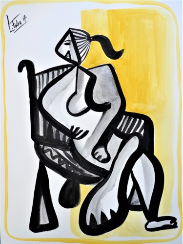 Painting titled "Femme assise." by Laurent Folco, Original Artwork, Acrylic