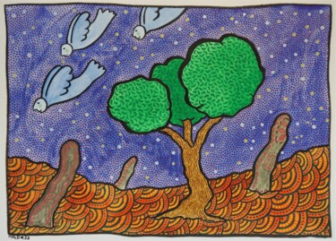 Ζωγραφική με τίτλο "Oiz'hommes à l'arbre" από Laurent Mangepapier, Αυθεντικά έργα τέχνης, Γκουάς
