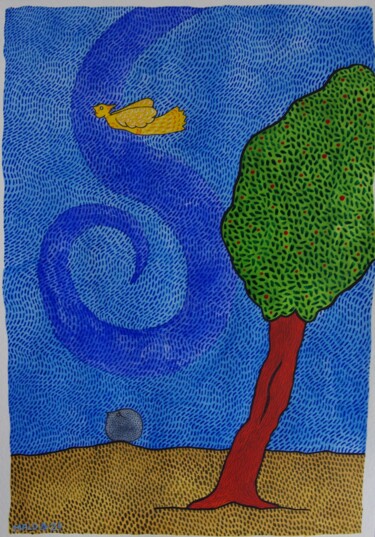 Peinture intitulée ""P'tit oiz'homme da…" par Laurent Mangepapier, Œuvre d'art originale, Aquarelle