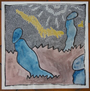 Dessin intitulée "3 Mégalithes, trait…" par Laurent Mangepapier, Œuvre d'art originale, Encre