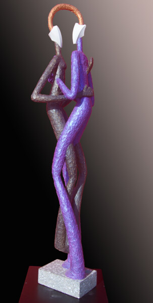 Sculpture titled "Couple Violet" by Laurent Messager, Original Artwork, Concrete