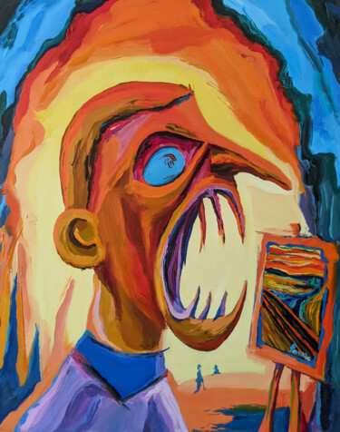 Painting titled "Le cri du peintre" by Laurent Perazza, Original Artwork, Oil Mounted on Wood Stretcher frame