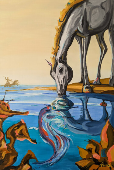Painting titled "Le baiser hippocamp…" by Laurent Perazza, Original Artwork, Oil Mounted on Wood Stretcher frame