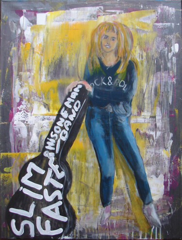 Malerei mit dem Titel "Claudia Rock'n'Roll" von Laurent Pesteil, Original-Kunstwerk, Acryl