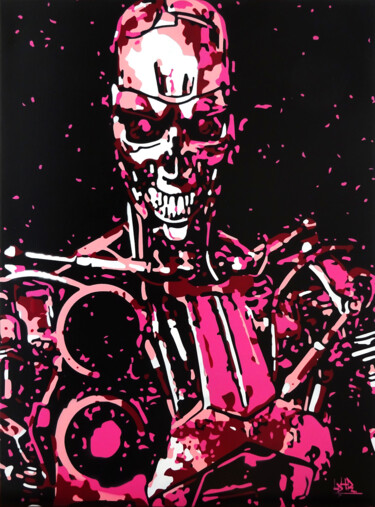 Peinture intitulée "T-800 Mr Pink" par Laurent Roybet, Œuvre d'art originale, Bombe aérosol Monté sur Châssis en bois