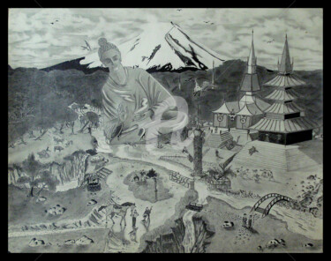 Impressões e gravuras intitulada "Fujiyama" por Laurent Berthe, Obras de arte originais, Lápis