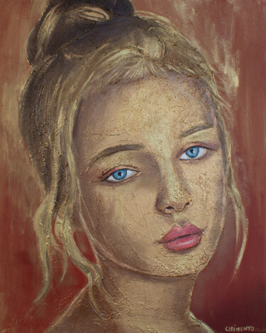 Painting titled "Portrait d'une jeun…" by Laurent Chimento, Original Artwork, Pigments Mounted on Wood Stretcher frame