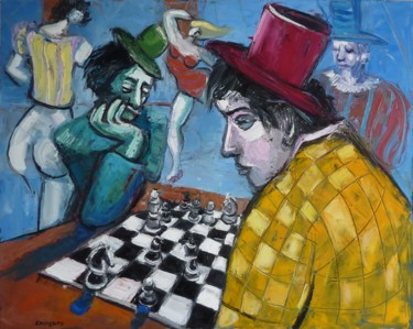 Pintura intitulada "Les échecs burlesqu…" por Laurent Chimento, Obras de arte originais