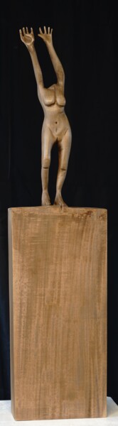 Escultura intitulada "mais ou ai je la tê…" por Laurent Reverchon, Obras de arte originais, Madeira