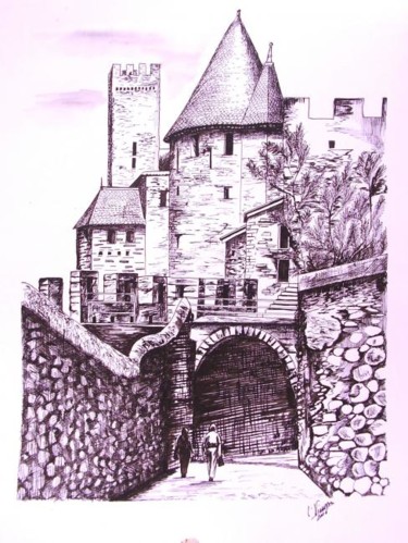 Drawing titled "Carcassonne" by Laure Vieusse, Original Artwork