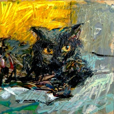 Schilderij getiteld "Black cat #1" door Valerie Lazareva, Origineel Kunstwerk, Olie