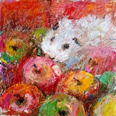 Malarstwo zatytułowany „Guinea pig & apple” autorstwa Valerie Lazareva, Oryginalna praca, Olej