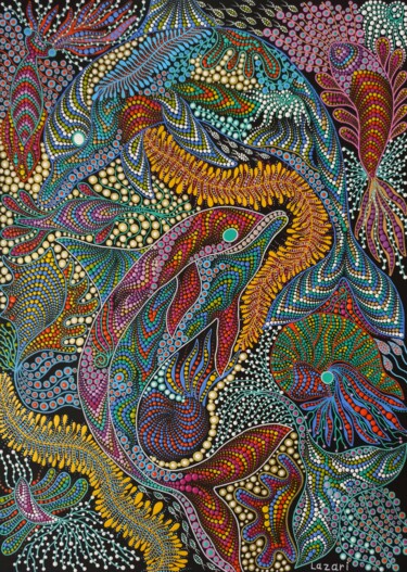 Pintura intitulada "Dolphins" por Oxana Lazari, Obras de arte originais, Acrílico