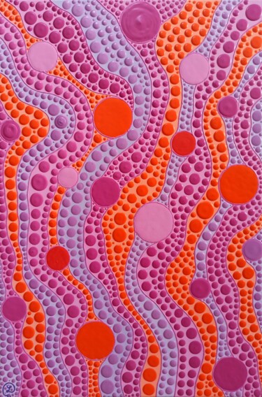 绘画 标题为“Pink Dotscape” 由Oxana Lazari, 原创艺术品, 丙烯 安装在木质担架架上