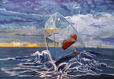 Painting titled "Deeper, into the sea" by Lazaro Hurtado, Original Artwork, Acrylic