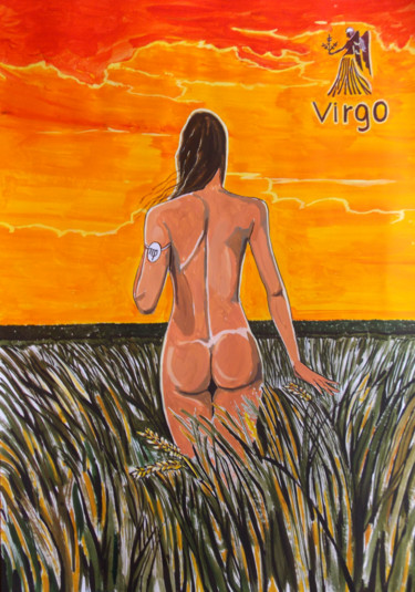 Ζωγραφική με τίτλο "ZODIAC VIRGO" από Lazaro Hurtado, Αυθεντικά έργα τέχνης, Ακρυλικό