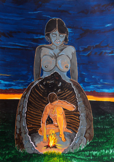Картина под названием "MOTHER CAVE" - Lazaro Hurtado, Подлинное произведение искусства, Акрил