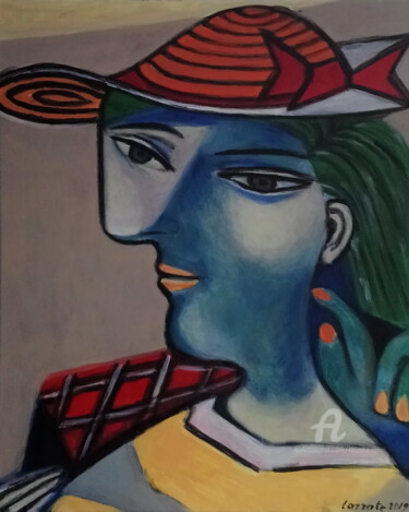 Schilderij getiteld "Hommage à Picasso" door Lazzate Maral, Origineel Kunstwerk, Acryl Gemonteerd op Frame voor houten branc…