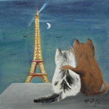 Painting titled "chats romantiques d…" by Laurence De Chabot, Original Artwork, Acrylic
