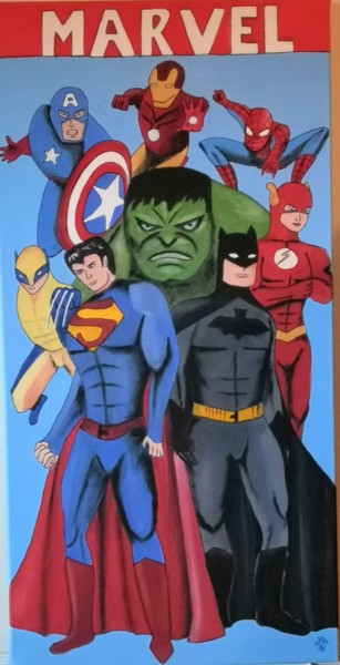 「SUPER HEROS」というタイトルの絵画 Laure Cornillacによって, オリジナルのアートワーク, オイル