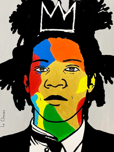 Painting titled "BASQUIAT (CROWN)" by Le Closier, Original Artwork, Acrylic Mounted on Wood Stretcher frame