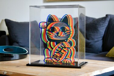 Sculpture titled "Lucky Cat" by Lea Poncharal, Original Artwork, Plastic