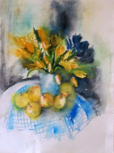 Painting titled "TULIPES AUX POMMES" by Thaline 1, Original Artwork, Oil