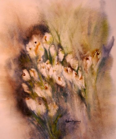 Painting titled "CROCUS BLANCHES" by Thaline 1, Original Artwork, Oil