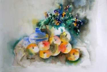 Painting titled "Pommes et pensées p…" by Thaline 1, Original Artwork, Oil
