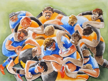 Pittura intitolato "Rugby" da Jean Marie Lecoix, Opera d'arte originale, Acquarello