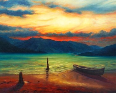 Pintura intitulada "Loch Morar - Sunset…" por Lee Campbell, Obras de arte originais, Óleo