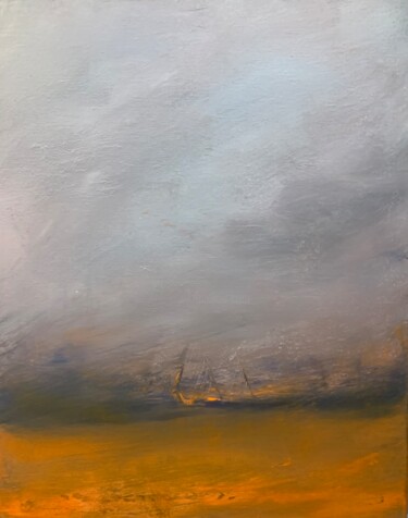 Painting titled "Field at Sunset" by Lee Davis, Original Artwork, Acrylic Mounted on Wood Stretcher frame