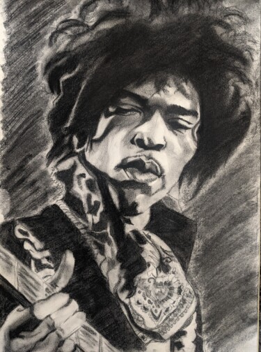 Desenho intitulada "Jimi Hendrix charco…" por Lee Davison, Obras de arte originais, Carvão