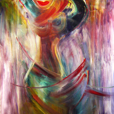 Malerei mit dem Titel "Frau in Rot" von Lee Eggstein, Original-Kunstwerk, Acryl