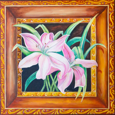 Painting titled "Cadre fleur" by Valérie Hage, Original Artwork, Acrylic